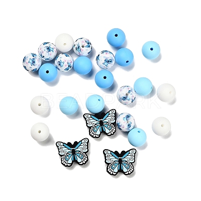 25Pcs Butterfly & Round Silicone Focal Beads SIL-L005-02A-1