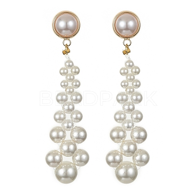 Shell Pearl Beaded Teardrop Dangle Stud Earrings EJEW-TA00241-1