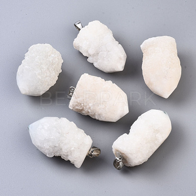 Rough Raw Electroplate Natural Druzy Agate Pendants G-S359-274E-1