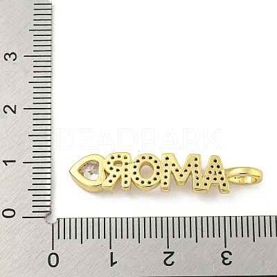Word AMOR Rack Plating Brass Micro Pave Clear Cubic Zirconia Pendants KK-Z053-11G-01-1