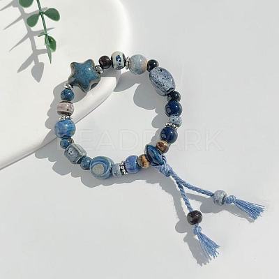 Star Handmade Porcelain & Cotton Cord Beaded Charm Bracelets FS-WGEFA71-01-1