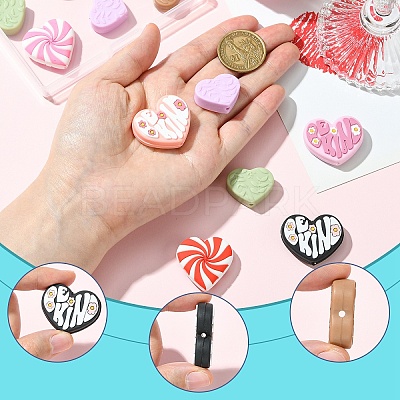 12Pcs Heart Silicone Focal Beads SIL-YW0001-67-1