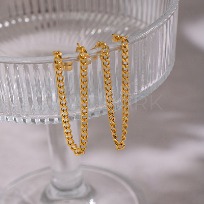 Minimalist Curb Chain Tassel 304 Stainless Steel Stud Earrings UW3398-1
