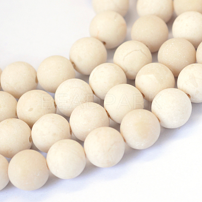 Frosted Natural Fossil Round Bead Strands G-E334-10mm-22-1