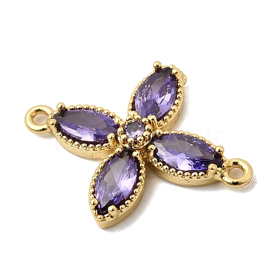 Brass Pave Cubic Zirconia 4-Petal Flower Connector Charms KK-A296-46A-G-1