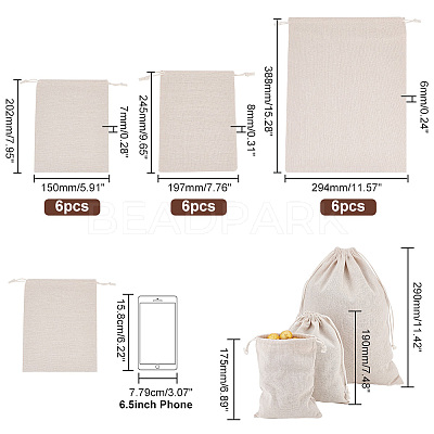 18Pcs 3 Sizes Linen Pouches ABAG-PH0001-46-1