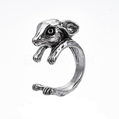 Gothic Punk Deer Alloy Open Cuff Ring for Men Women RJEW-T009-54AS-1