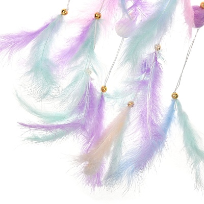 Woven Net/Web with Feather Hanging Suncatchers HJEW-F024-03B-1