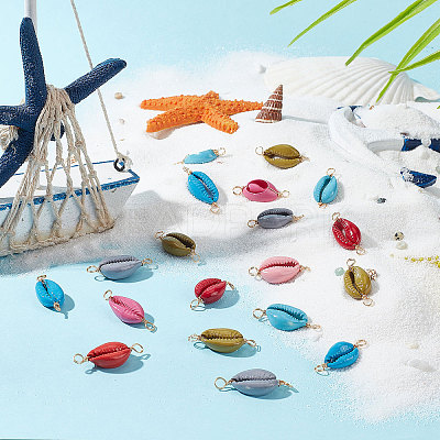 30Pcs Natural Cowrie Shell Connector Charms FIND-PH0007-95-1