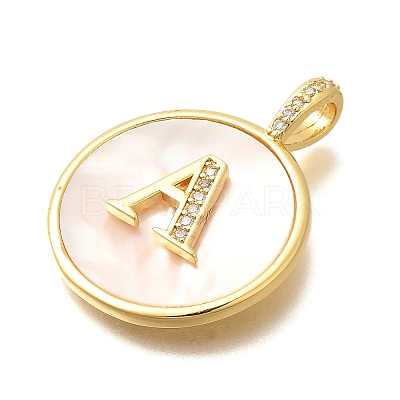 Rack Plating Brass Micro Pave Clear Cubic Zirconia Pendants with Shell KK-M309-42G-A-1