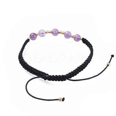 Adjustable Natural Amethyst Braided Bead Bracelets BJEW-JB04599-04-1
