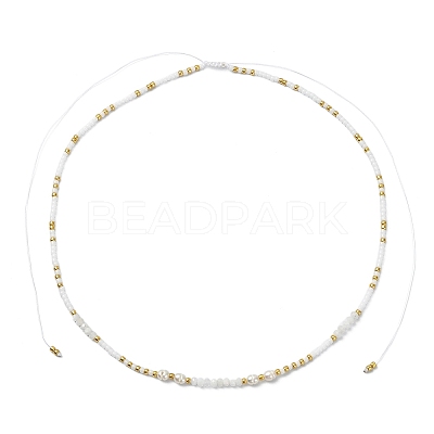 Boho Natural Cultured Freshwater Pearl & Round Seed Beaded Braided Necklaces for Women NJEW-JN06187-01-1