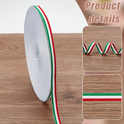 50 Yards Tricolor Polyester Striped Grosgrain Ribbon OCOR-WH0078-199A-1