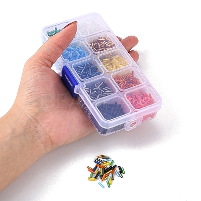 100g 10 Style Silver Lined & Transparent & Opaque Glass Bugle Beads SEED-YW0002-06-1