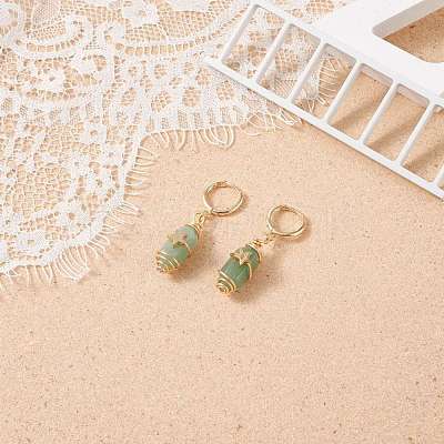 Gemstone Bullet with Star Dangle Hoop Earrings EJEW-JE05003-1