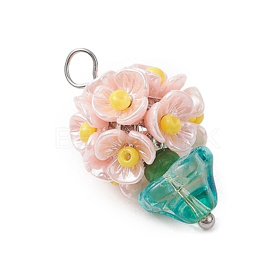 Glass Seed Beaded Flowerpot Pendants PALLOY-MZ00520-01-1