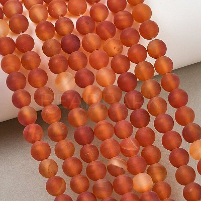 Frosted Natural Red Agate Beads Strands G-F372-6mm-1