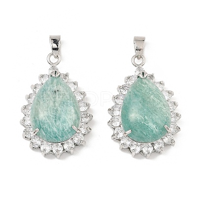 Natural Amazonite & Rhinestone Pendants G-K338-31P-04-1