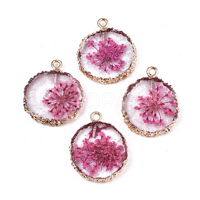 Transparent Clear Epoxy Resin & Dried Flower Pendants RESI-S383-075-C03-1