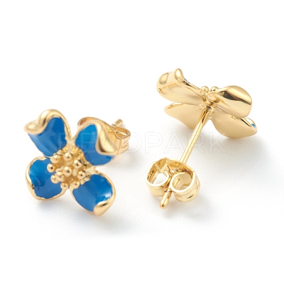 Brass Enamel Stud Earrings EJEW-J101-22G-03-1