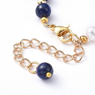 Natural Pearl & Natural Lapis Lazuli(Dyed) Beaded Bracelets BJEW-JB05153-04-1