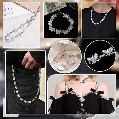 1Pc Alloy Glass Crystal Rhinestone Butterfly Link Chains LCHA-PH0001-01-1