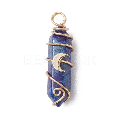 2Pcs 2 Styles Natural Lapis Lazuli Double Terminated Pointed Pendants PALLOY-JF03122-04-1