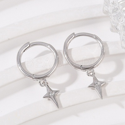 Star 925 Sterling Silver Micro Pave Clear Cubic Zirconia Hoop Earrings for Women EJEW-G427-03P-1