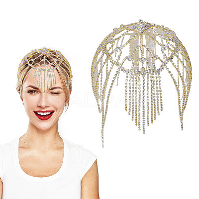 Metal Rhinestone Tassel Hair Chain Hat for Bridal DIY-WH0504-183-1