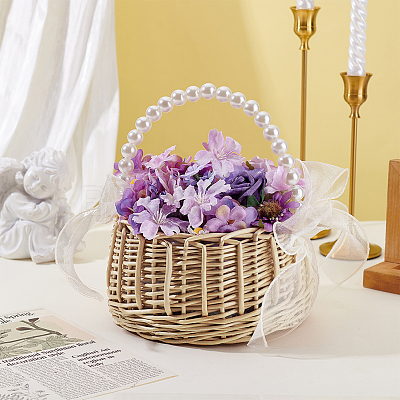 Wicker Flower Baskets with Handle DIY-WH0899-431A-1