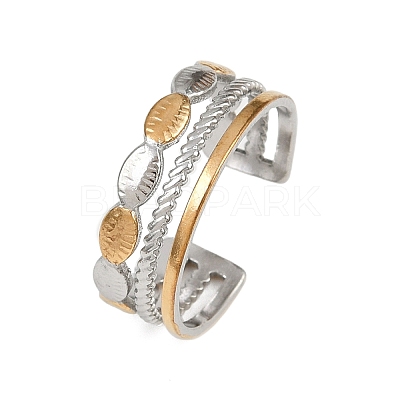 304 Stainless Steel Double Color Cuff Rings RJEW-S635-01GP-10-1