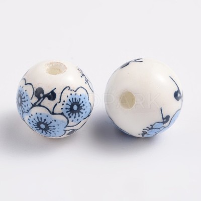 Floral Printed Porcelain Beads X-CF181Y-1