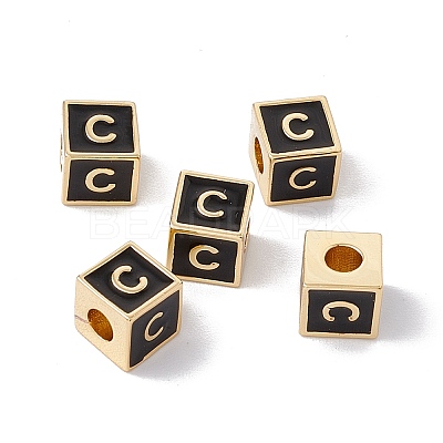 Rack Plating Brass Enamel Beads KK-B060-04G-01C-1