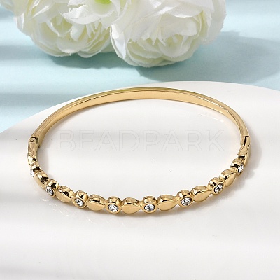 304 Stainless Steel Rhinestone Hinged Bangles for Women BJEW-B168-03A-G-1