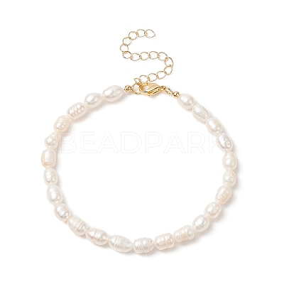 Natural Pearl Rice Beaded Anklets AJEW-AN00534-1