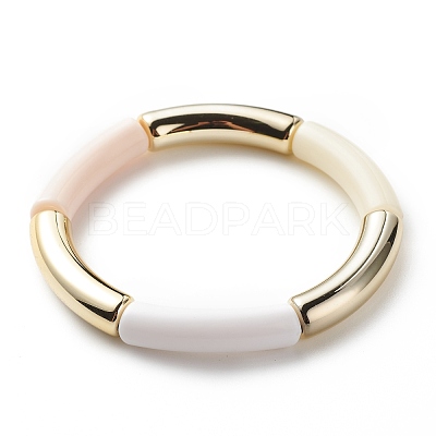 Acrylic Curved Tube Beaded Stretch Bracelet for Women BJEW-JB08438-03-1