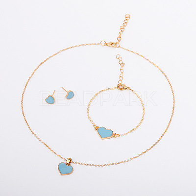 Heart Alloy Enamel Link Bracelets & Stud Earrings & Pendant Necklaces for Women FS-WG7E308-05-1