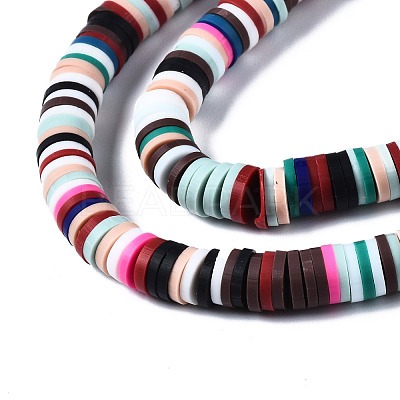 Flat Round Handmade Polymer Clay Bead Spacers CLAY-R067-4.0mm-M2-1