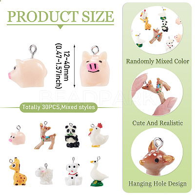 30Pcs 2 Styles Opaque Resin Pendants RESI-TA0005-77-1