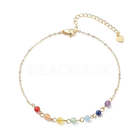 Chakra Theme Natural Mixed Gemstone Link Anklets AJEW-AN00520-1