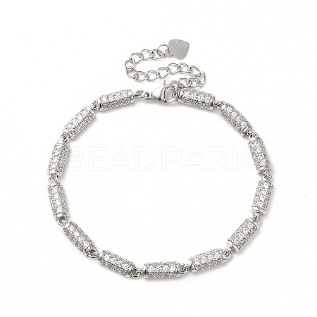 Clear Cubic Zirconia Column Link Chain Bracelet BJEW-E073-01P-1