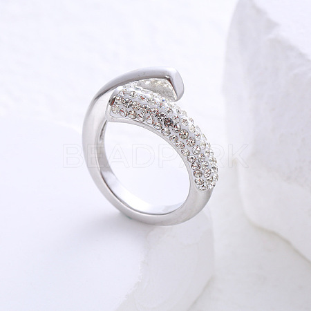 304 Stainless Steel Micro Pave Cubic Zirconia Cuff Open Rings for Women LS-MB7745-1-1