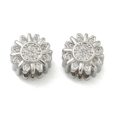 Flower Brass Micro Pave Clear Cubic Zirconia European Beads KK-D229-05P-1