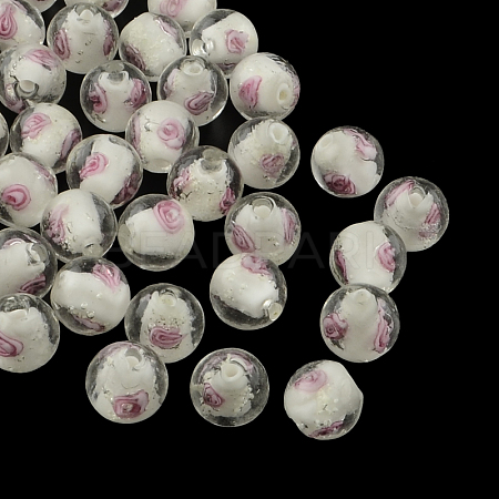 Handmade Luminous Inner Flower Lampwork Beads LAMP-R129-8mm-01-1