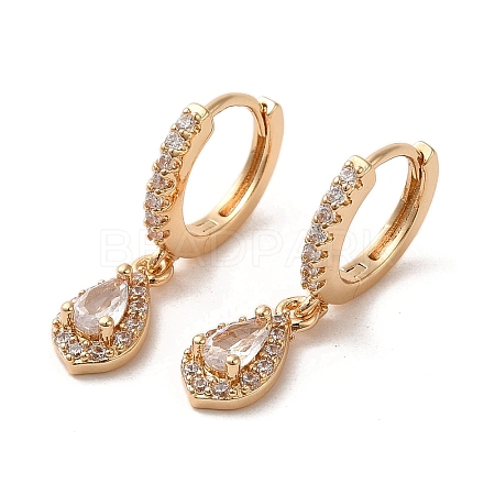 Light Gold Brass Micro Pave Cubic Zirconia Dangle Hoop Earrings EJEW-C073-08A-KCG-1