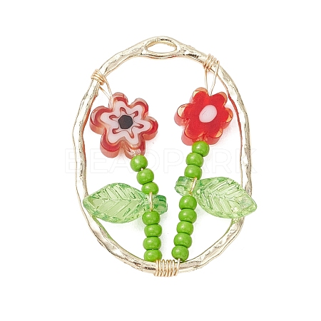 Glass Seed Beaded & Handmade Millefiori Glass Pendants PALLOY-MZ00901-05-1