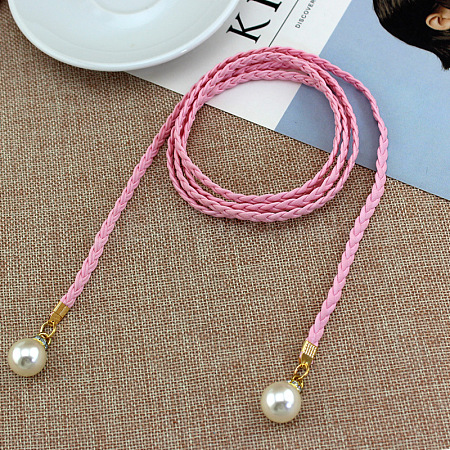 Imitation Leather Braided Belly Belt with Plastic Imitation Pearl Round Bead WG11EBA-05-1
