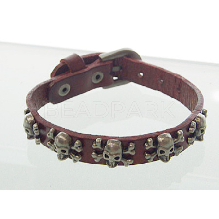 Punk Rock Skull Leather Bracelets for Halloween X-BJEW-N114-4-1
