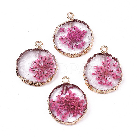 Transparent Clear Epoxy Resin & Dried Flower Pendants RESI-S383-075-C03-1