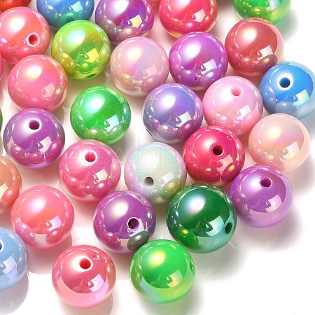 50Pcs UV Plating Rainbow Iridescent Acrylic Beads PACR-CJ0001-29-1